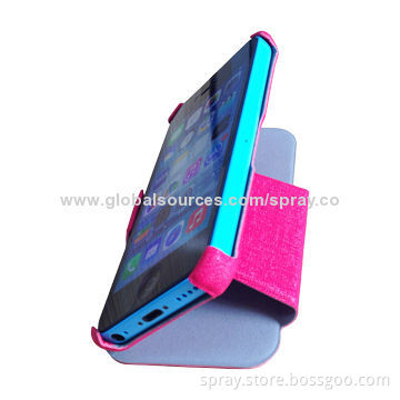 Slim Leather Book Cover for iPhone 5C with Stand Feature, Wallet Design